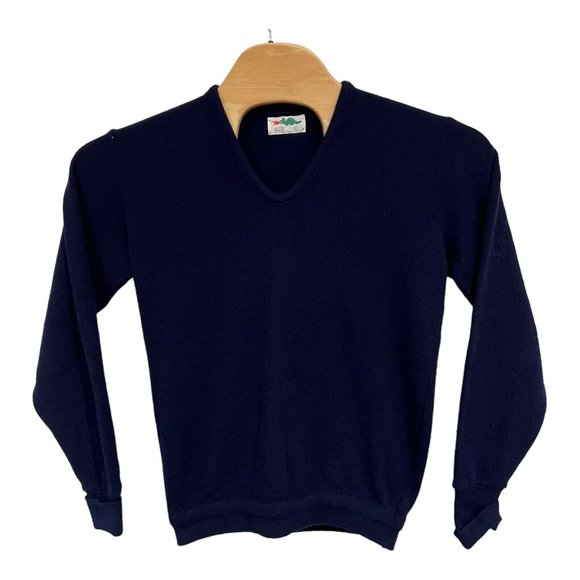 VINTAGE Sears Sweater Mens Size Large Navy Blue‎ Sweater Acrylic Dragon 70s - Picture 1 of 7